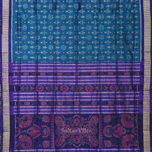 Deep Blue Tribal Theme Sambalpuri Silk Saree
