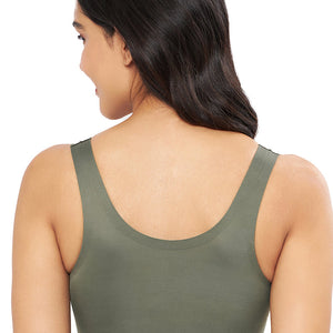Skins Support Solid Non Padded Non-Wired Scoop Neck Cami Bra - Slate Green