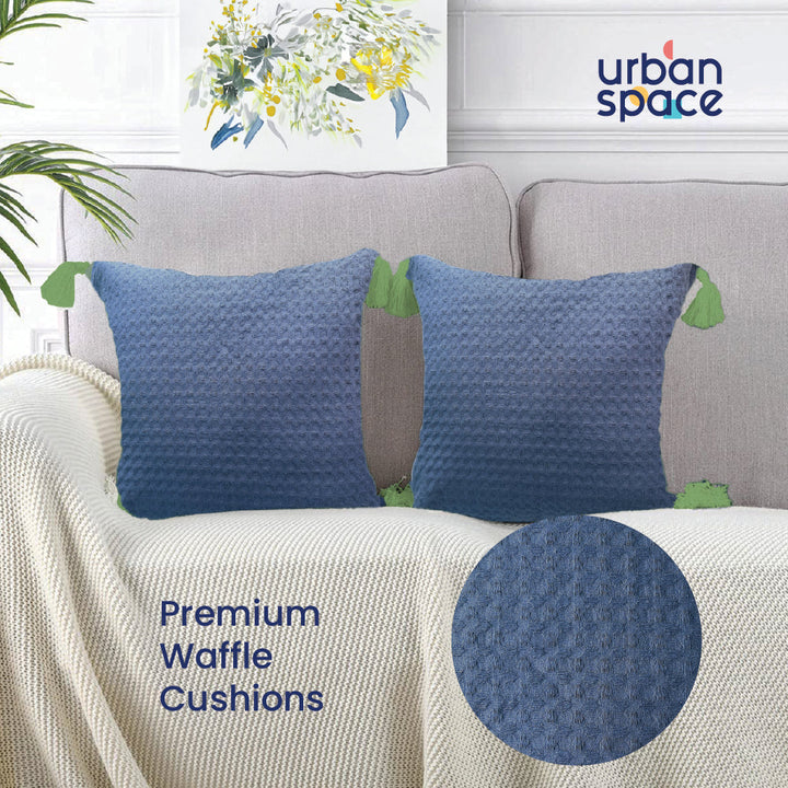 Waffle Cotton Cushion Cover, for Sofa, Bedroom, Living Room - Set of 2 - Waffle Navy