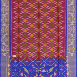 Red Wth Blue Dual Tone Pochampally Ikat Handloom Silk Saree