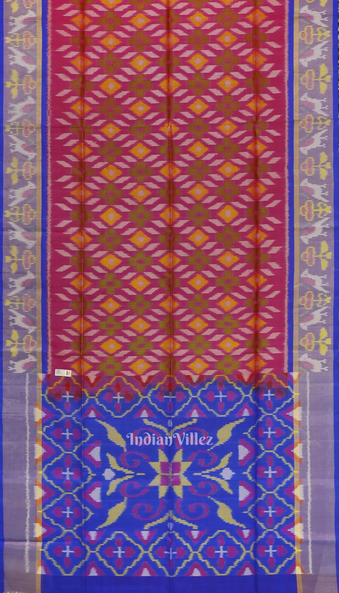 Red Wth Blue Dual Tone Pochampally Ikat Handloom Silk Saree