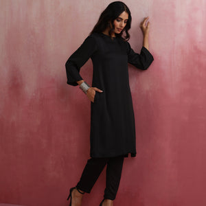 trueBrowns Black Modal Round Neck Kurta Co-ord Set
