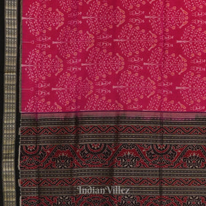 Rani Pink with Black Pure Sambalpuri Ikat Silk*Cotton (Bapta) Saree