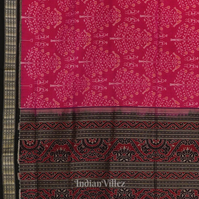 Rani Pink with Black Pure Sambalpuri Ikat Silk*Cotton (Bapta) Saree