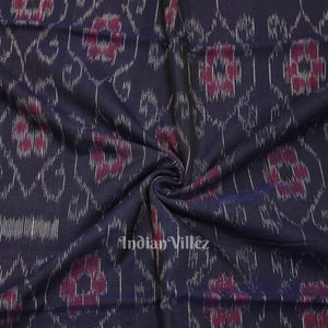Navy Blue Floral Theme Sambalpuri Ikat Cotton Fabric