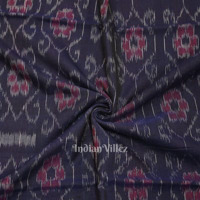 Navy Blue Floral Theme Sambalpuri Ikat Cotton Fabric
