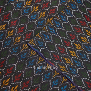 Black Tribal Motif Pochampally Ikat Silk & Cotton (Sico) Fabric