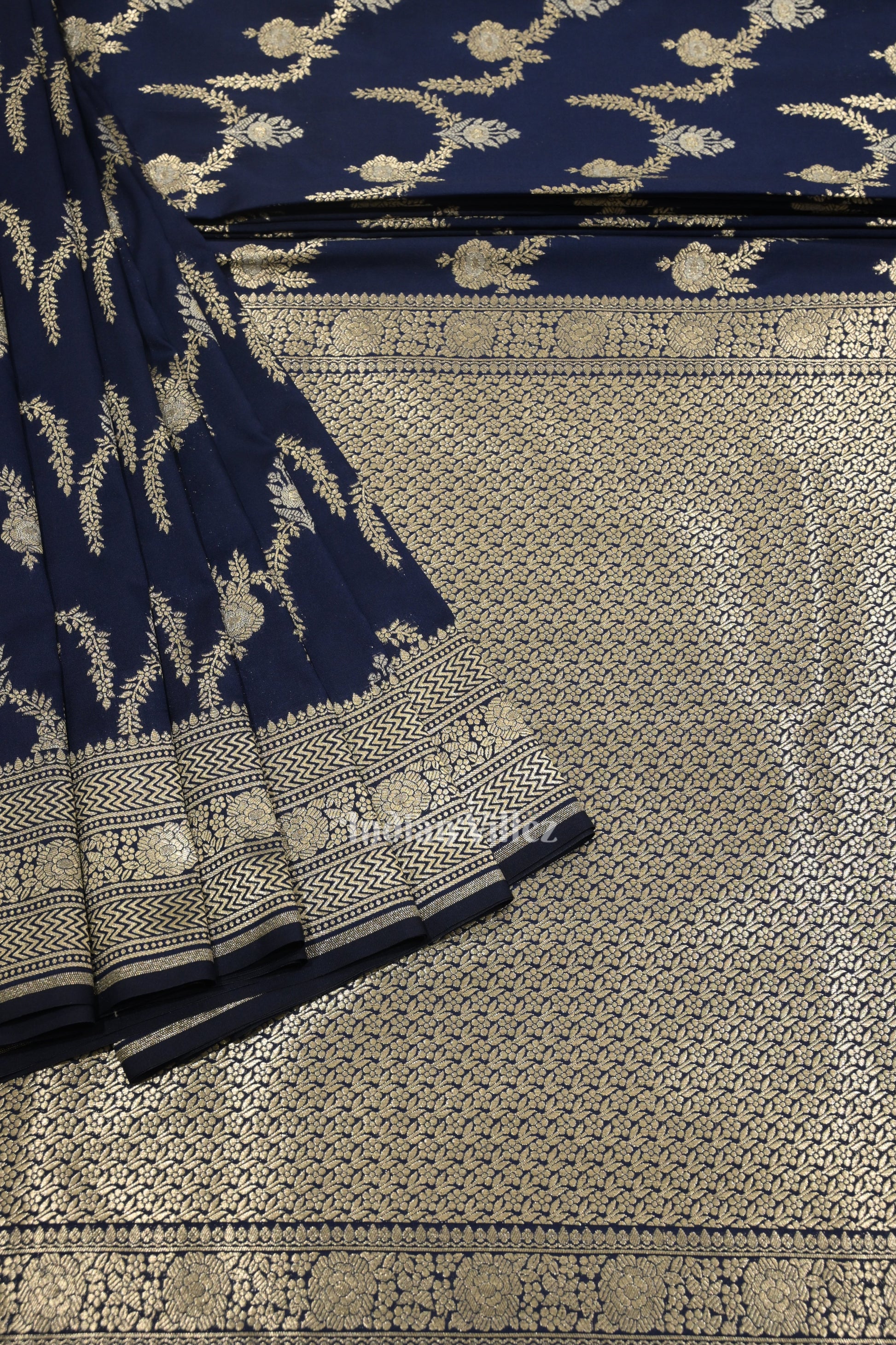 Indigo Blue Soft Pure Mashru Satin Silk Banarasi Saree