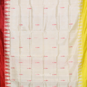 White Fish Motif With  Animal Theme Double Pallu Berhampuri Silk Saree