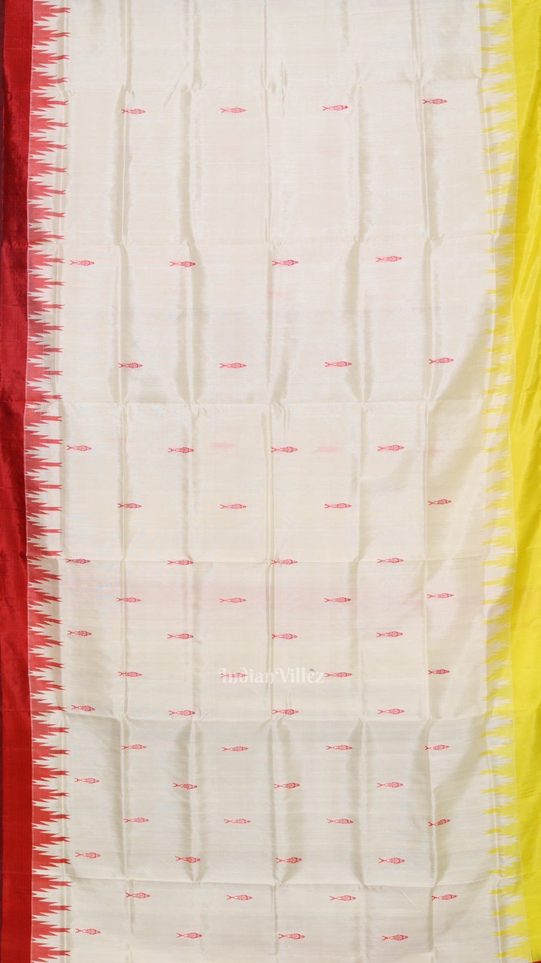 White Fish Motif With  Animal Theme Double Pallu Berhampuri Silk Saree