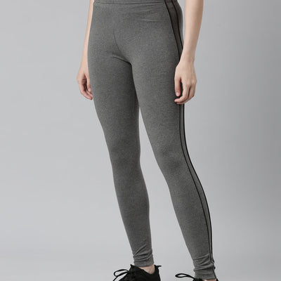 Women Solid Antra Melanges Side Stripe Active Leggings