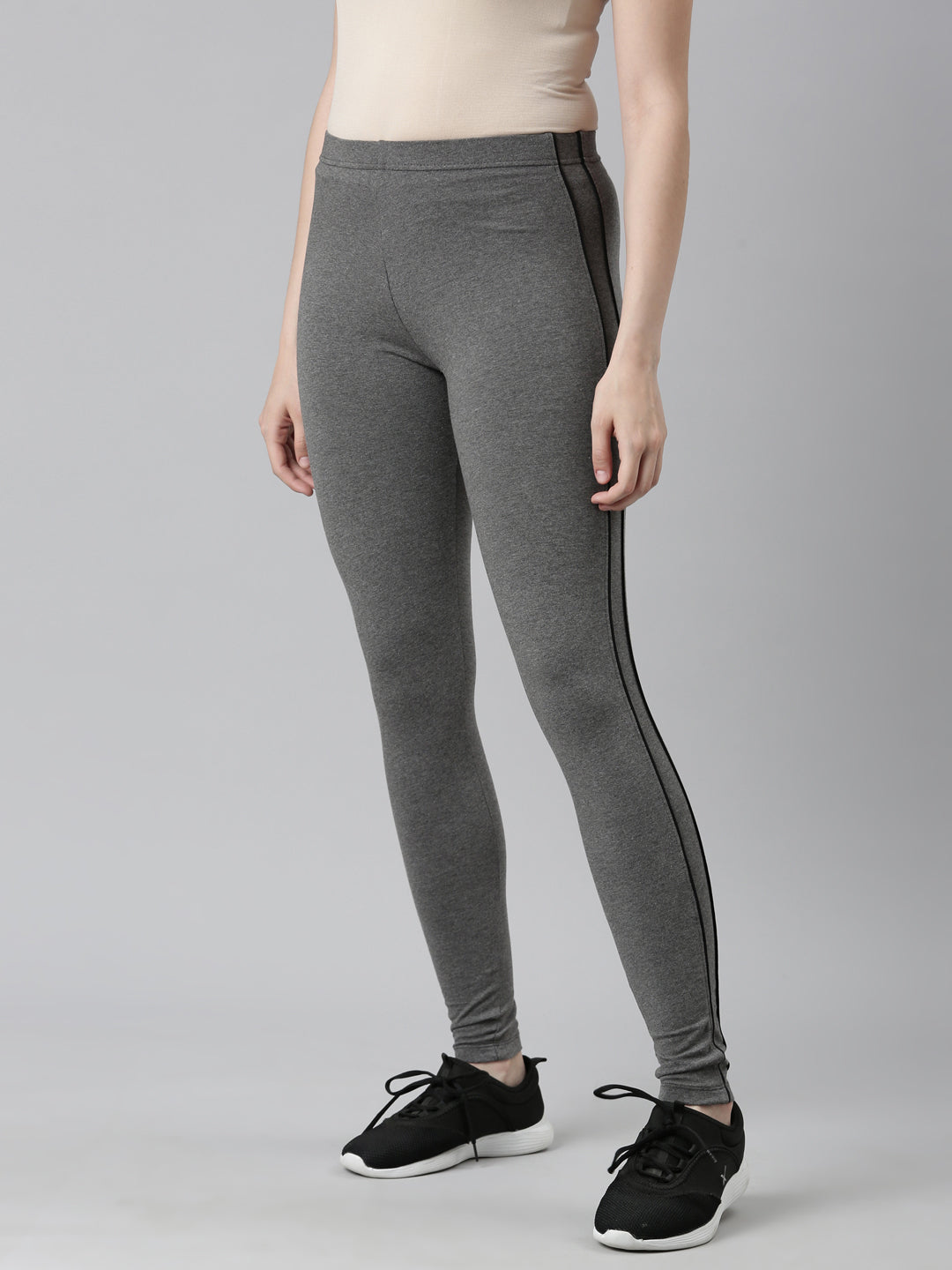 Women Solid Antra Melanges Side Stripe Active Leggings