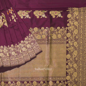 Dark Purple Floral Motif Designer Meenakari Banarasi Silk Saree
