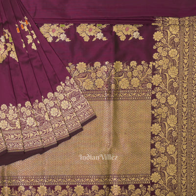 Dark Purple Floral Motif Designer Meenakari Banarasi Silk Saree