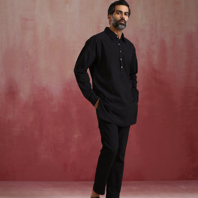 trueBrowns Men's Black Cotton Co-ord set