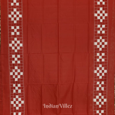 Pure Red Odisha Ikat Contemporary Silk Saree With Pasapali Theme