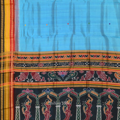 Surf Blue Kathiphera   Khandua Silk Saree with Odishi Dancer Pallu