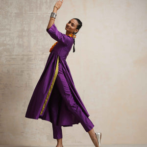 trueBrowns Purple Silk Anarkali Flared Kurta Set