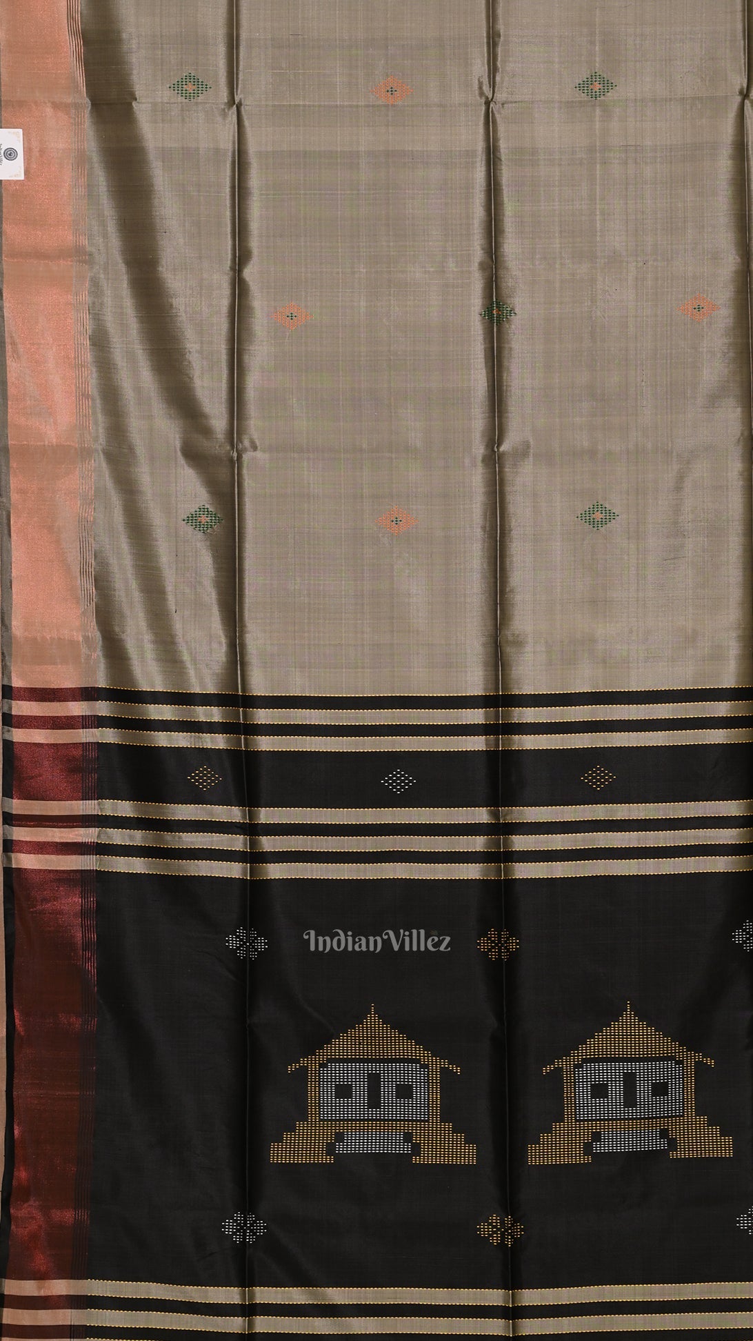 Cream Black Pure Bishnupuri Silk Saree