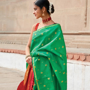 Aquamarine Handloom Kanchipuram Silk Saree With Contrast Pallu