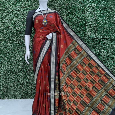 Maroon Mushroom Design Sambalpuri Ikat Bomkai Silk Saree