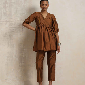 trueBrowns Brown Silk Angrakha Co-ord Set
