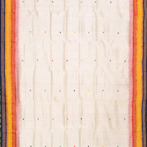 White Kathiphera Khandua Silk Saree with Odissi Dancer Pallu