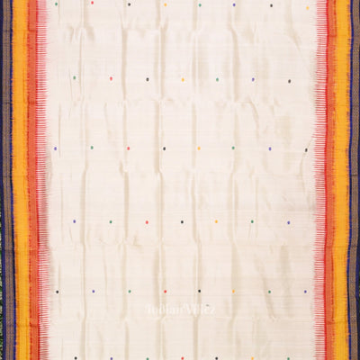 White Kathiphera Khandua Silk Saree with Odissi Dancer Pallu