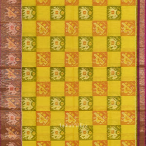 Yellow Purple Pochampally Ikat Sico (Silk & Cotton) Saree with Zari Border