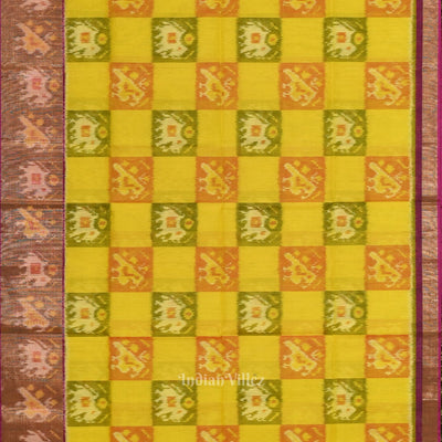 Yellow Purple Pochampally Ikat Sico (Silk & Cotton) Saree with Zari Border