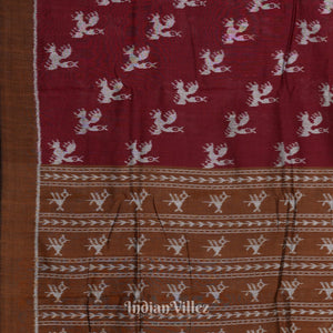 Maroon Bird Motif Odisha Ikat Pure Sambalpuri Cotton Saree