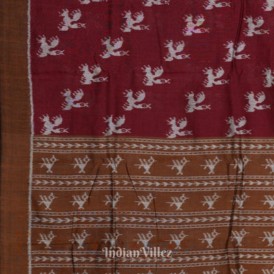 Maroon Bird Motif Odisha Ikat Pure Sambalpuri Cotton Saree