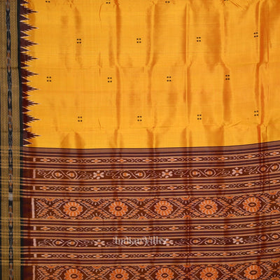 Yellow Maroon Buti Odisha Ikat Khandua Silk Saree