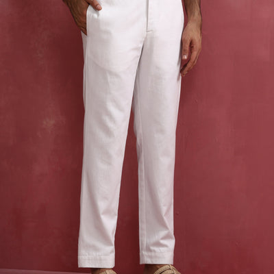trueBrowns Men's White Cotton Twill Pant