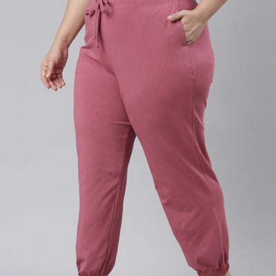 Women Solid Light Wine Mid Rise Cotton Casual Joggers