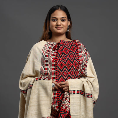 Beige - Assamese Gero Design Mising Eri Silk Handloom Shawl cum Stole
