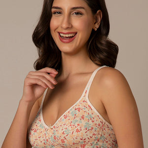 Chic Comfort Non-Padded and Non-Wired Cotton Bra - Daisy Print