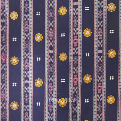 Navy Blue Yellow Flower Buti Odisha Ikat Sambalpuri Dress Material & Dupatta
