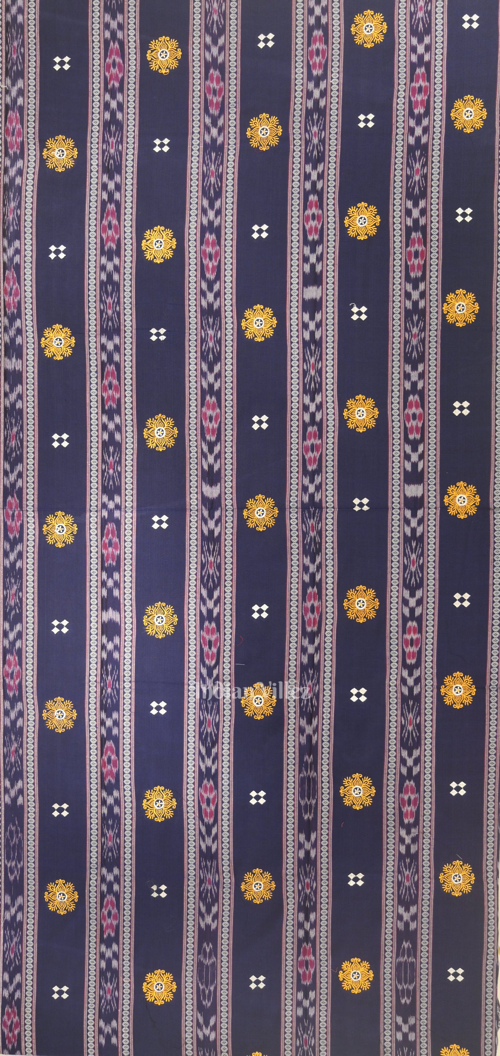 Navy Blue Yellow Flower Buti Odisha Ikat Sambalpuri Dress Material & Dupatta