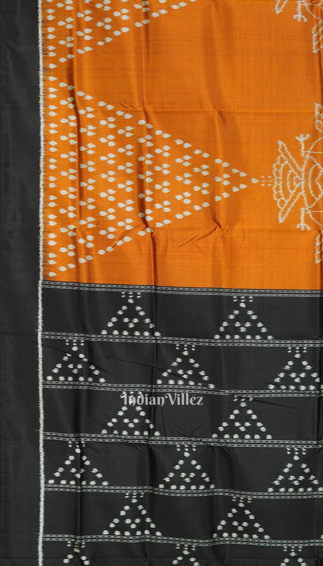 Deep Orange Odisha Ikat Jhoti Designer Contemporary Silk Saree