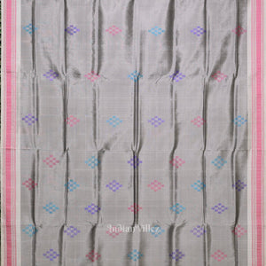 Gray Body Pasapali Double Pallu Berhampuri Silk Saree