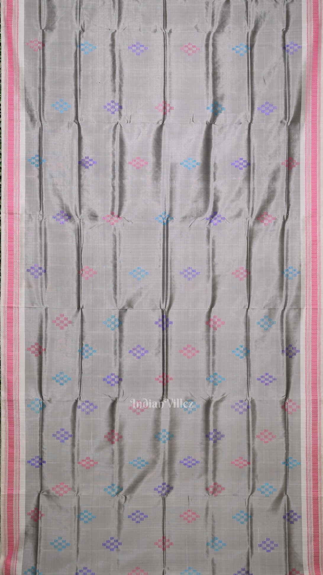 Gray Body Pasapali Double Pallu Berhampuri Silk Saree