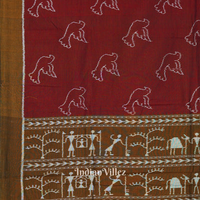 Maroon Pigeon Odisha Ikat Sambalpuri Pure Cotton Saree
