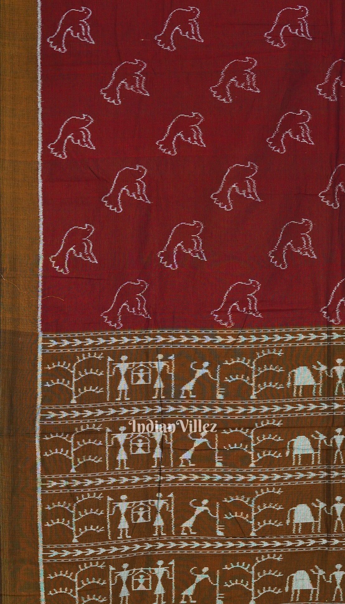 Maroon Pigeon Odisha Ikat Sambalpuri Pure Cotton Saree