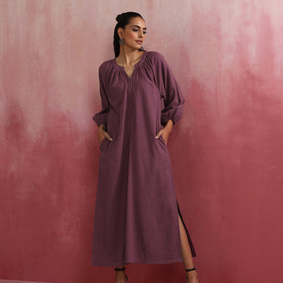 trueBrowns Light Purple Cotton Dobby Dress