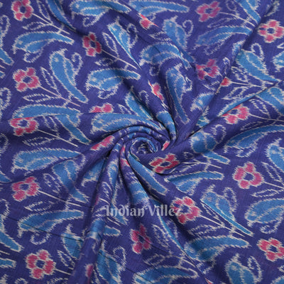 Blue Flower Motif Sambalpuri Ikat Cotton Fabric