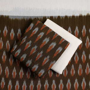 Brown - 3pc Cotton Handloom Pochampally Ikat Dress Material