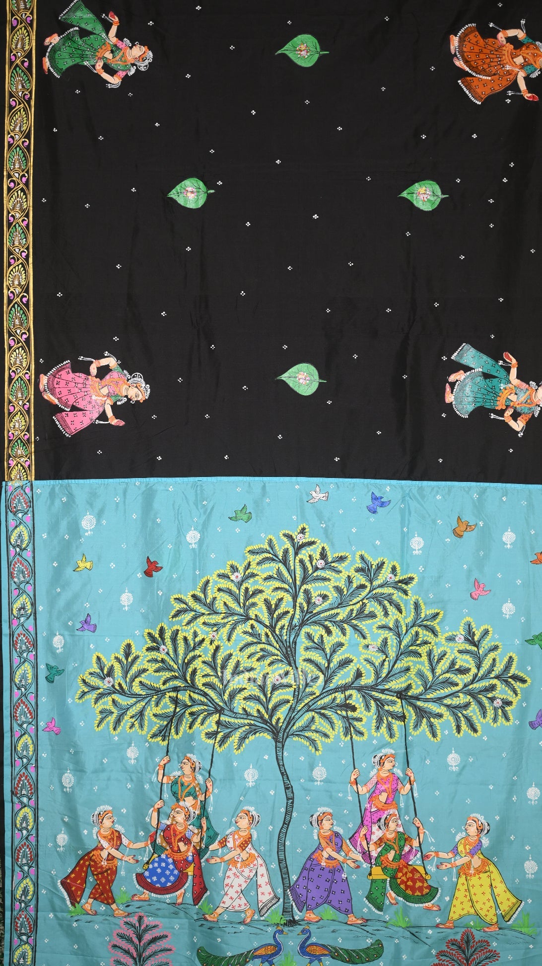 Black Blue  Raja Doli Theme Hand-Painted Pattachitra Saree