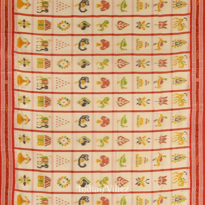 White Red Nabakothi Khandua Silk Saree