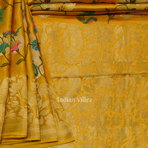 Mustard Yellow Tussar Khaddi Georgette Banarasi Saree